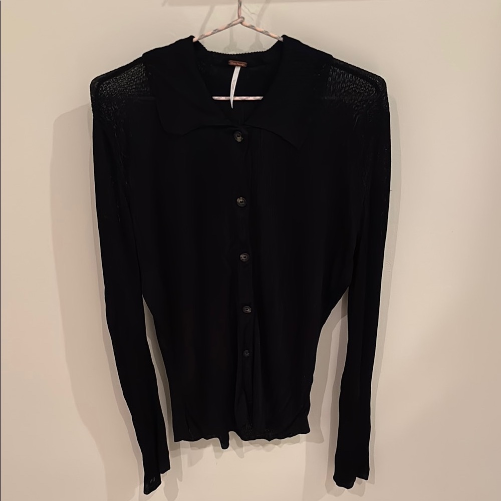 Sheer Black Button-Up Women's Sweater Top Free People
